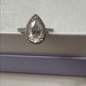 3.0ct Pear-Shaped Halo Moissanite Ring in Silver with GRA Certification